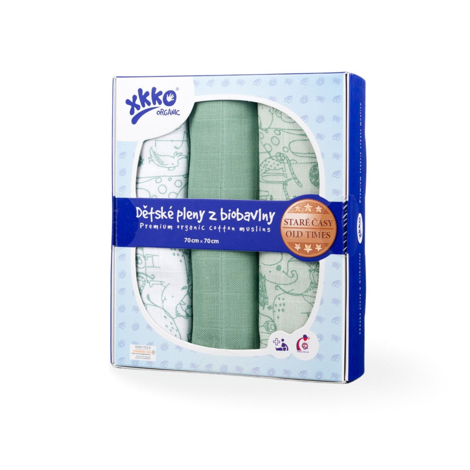 Organic Mullwindel Old Times 70x70 Gemustert (3 Stück)