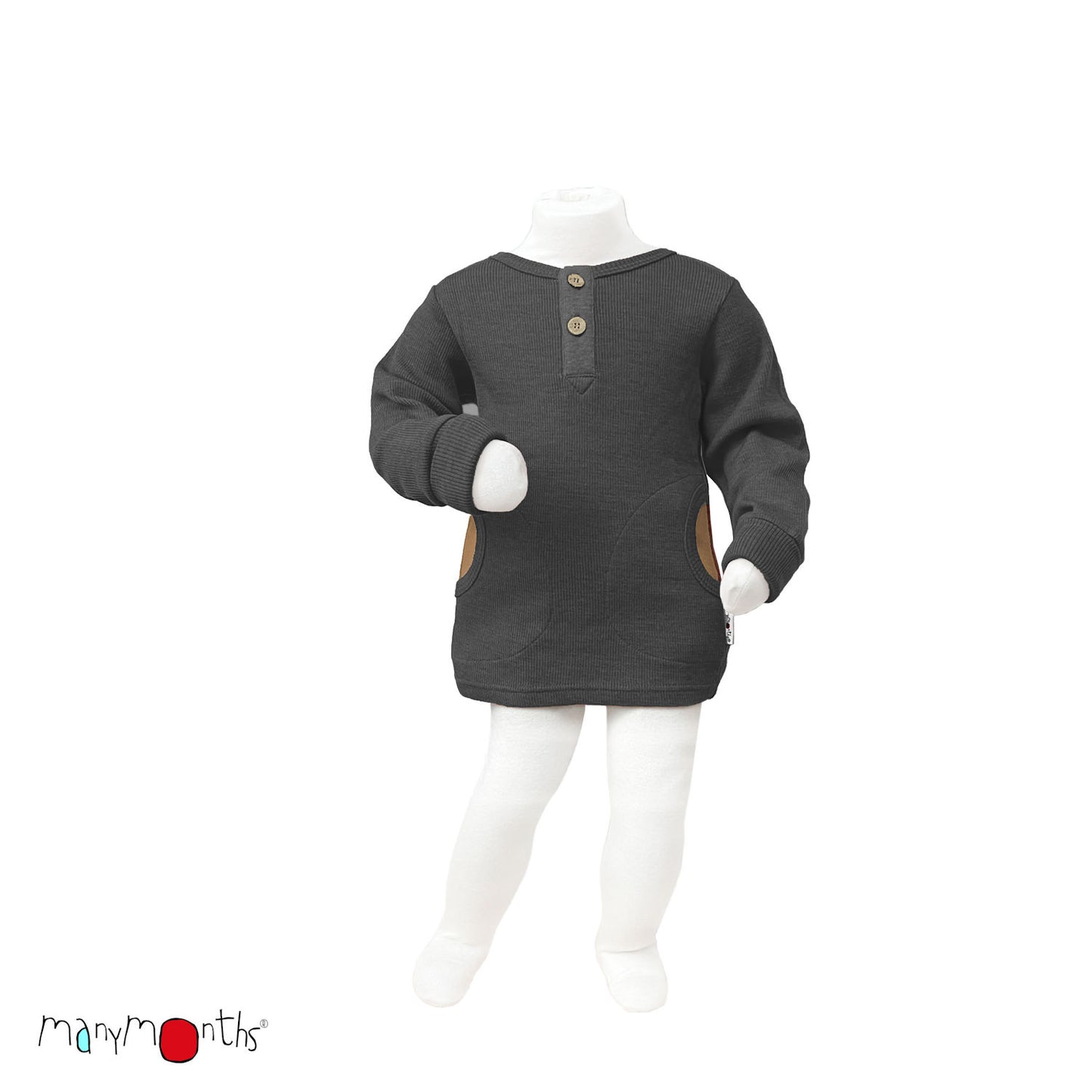 ManyMonths Natural Woollies Henley Long Sleeve T-Shirt with Pockets