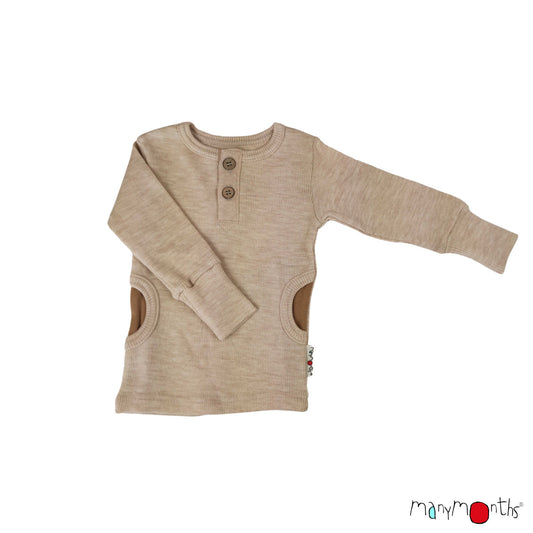 ManyMonths Natural Woollies Henley Long Sleeve T-Shirt with Pockets