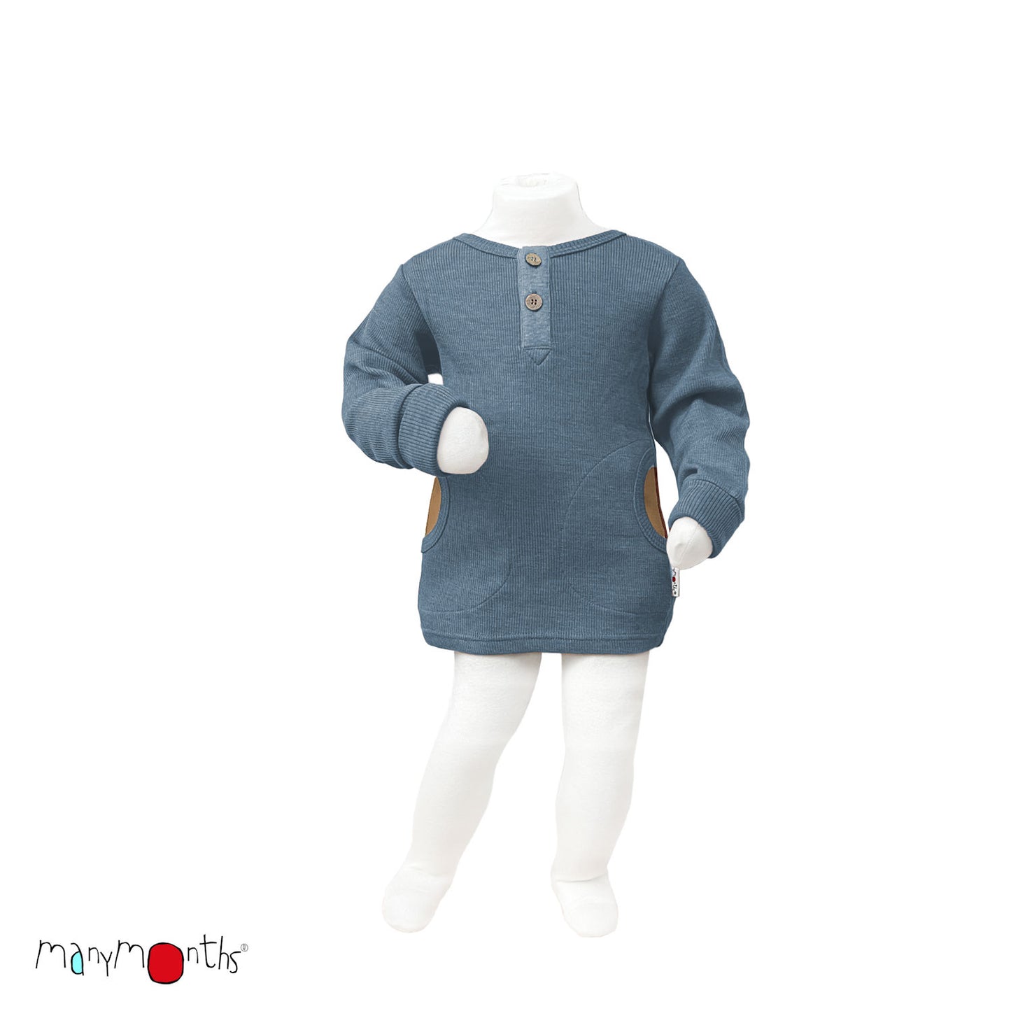 ManyMonths Natural Woollies Henley Long Sleeve T-Shirt with Pockets