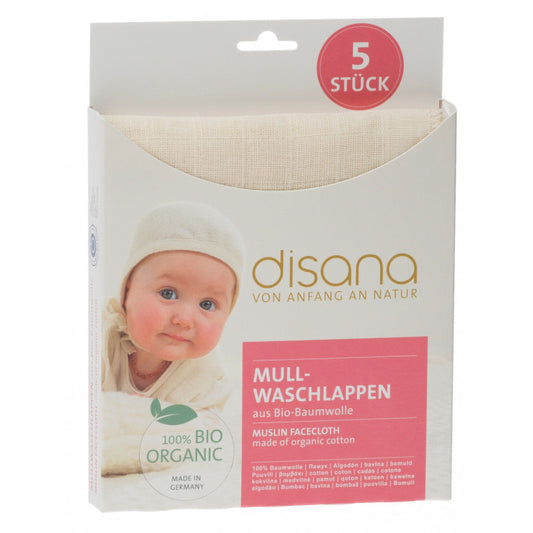 Disana Mull-Waschlappen aus Bio-Baumwolle (5 Stück)